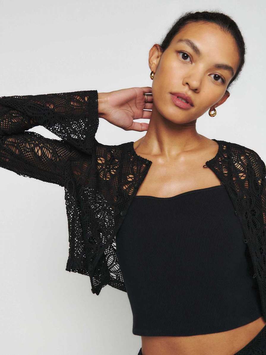 Women's Reformation Lillian Knit Tops Black | USA-0481637