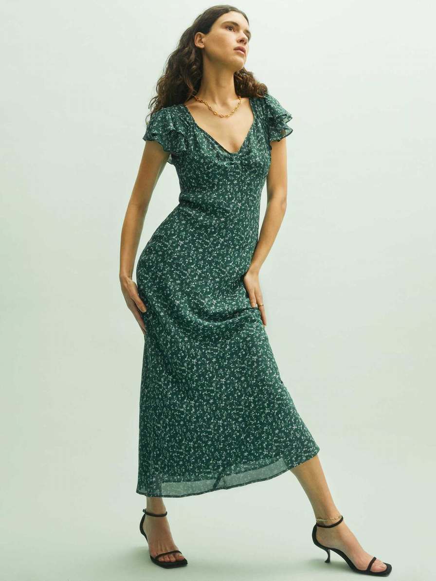 Women's Reformation Lisola Dress Dark Green | USA-3175046