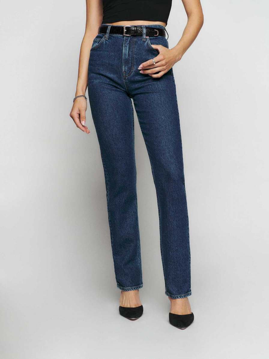 Women's Reformation Liza Ultra High Rise Straight Jeans Blue | USA-023684