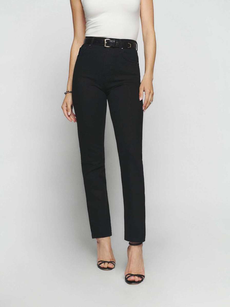 Women's Reformation Liza Ultra High Rise Straight Jeans Black | USA-1784263