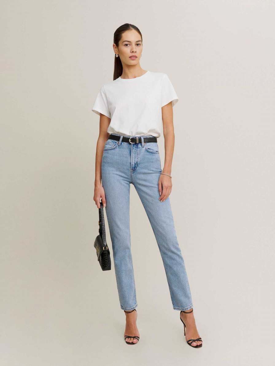 Women's Reformation Liza Ultra High Rise Straight Jeans Azure | USA-8023174