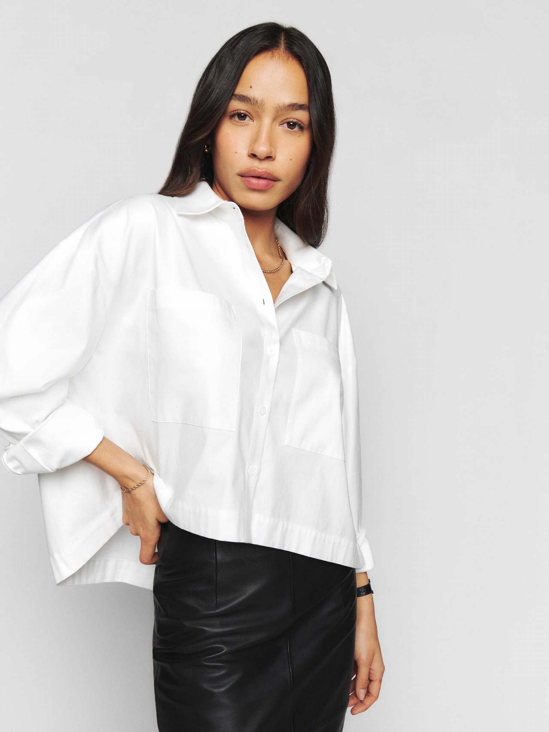 Women's Reformation Logan Oversized Shirts White | USA-450218