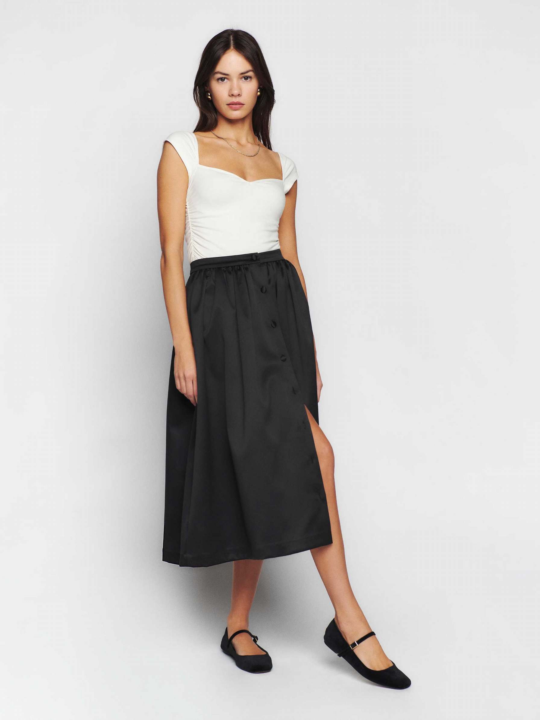 Women's Reformation Lola Skirts Black | USA-1830257