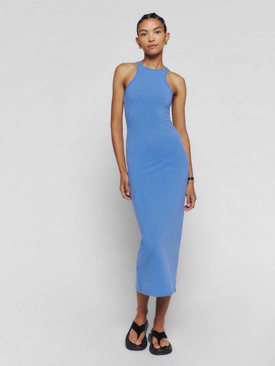 Women's Reformation Luana Knit Dress Light Blue | USA-2568417