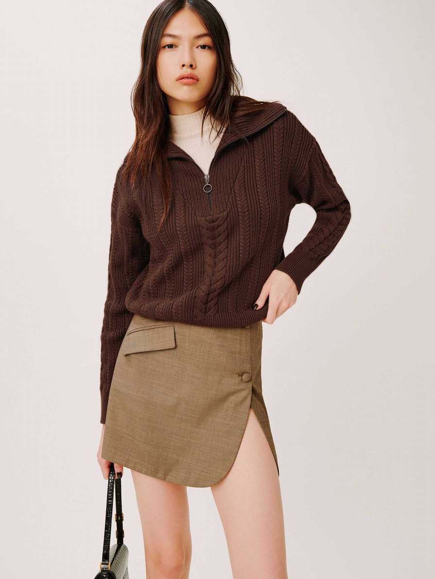 Women's Reformation Lucca Cotton Sweater Coffee | USA-814670