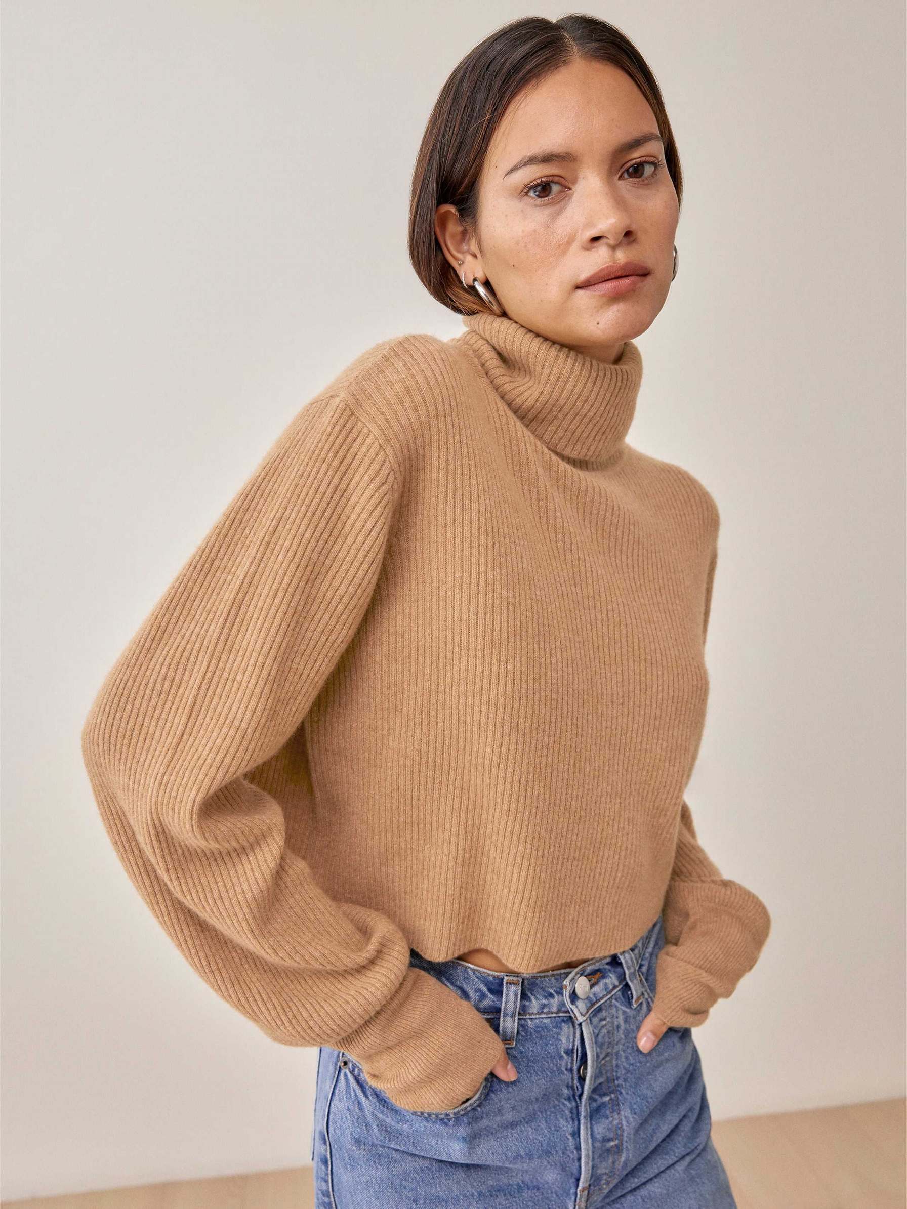 Women's Reformation Luisa Cropped Cashmere Sweater Brown | USA-783065