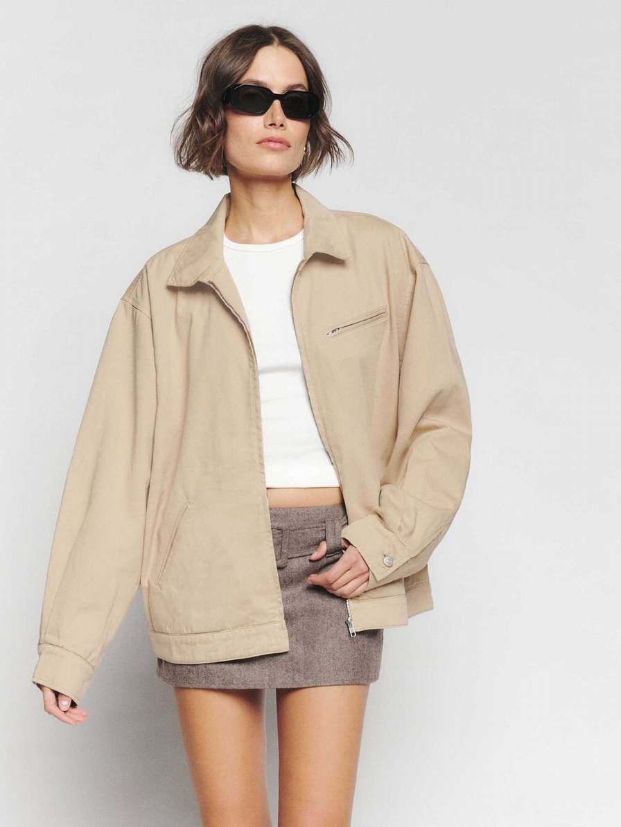 Women's Reformation Marco Bomber Jackets Beige | USA-534076