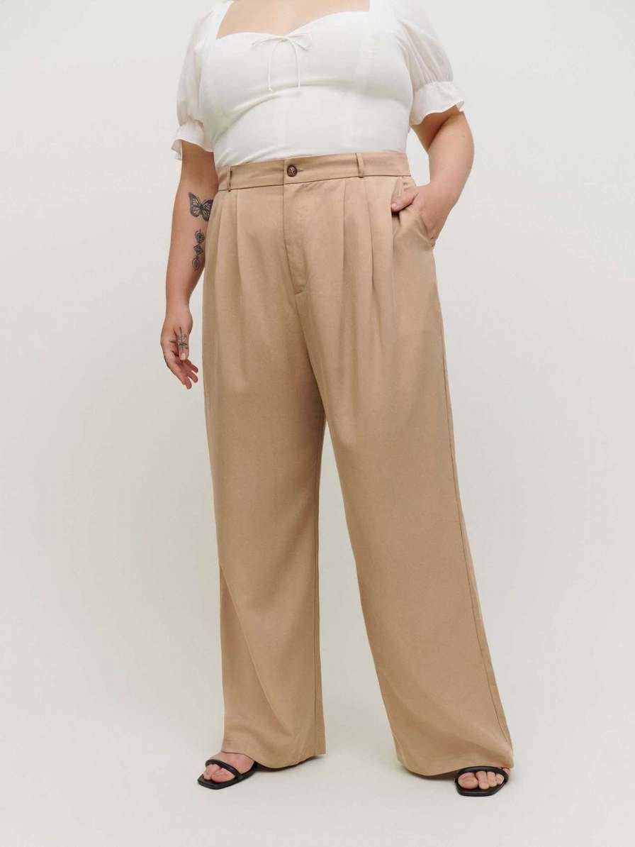 Women's Reformation Mason Es Pants Khaki | USA-853460