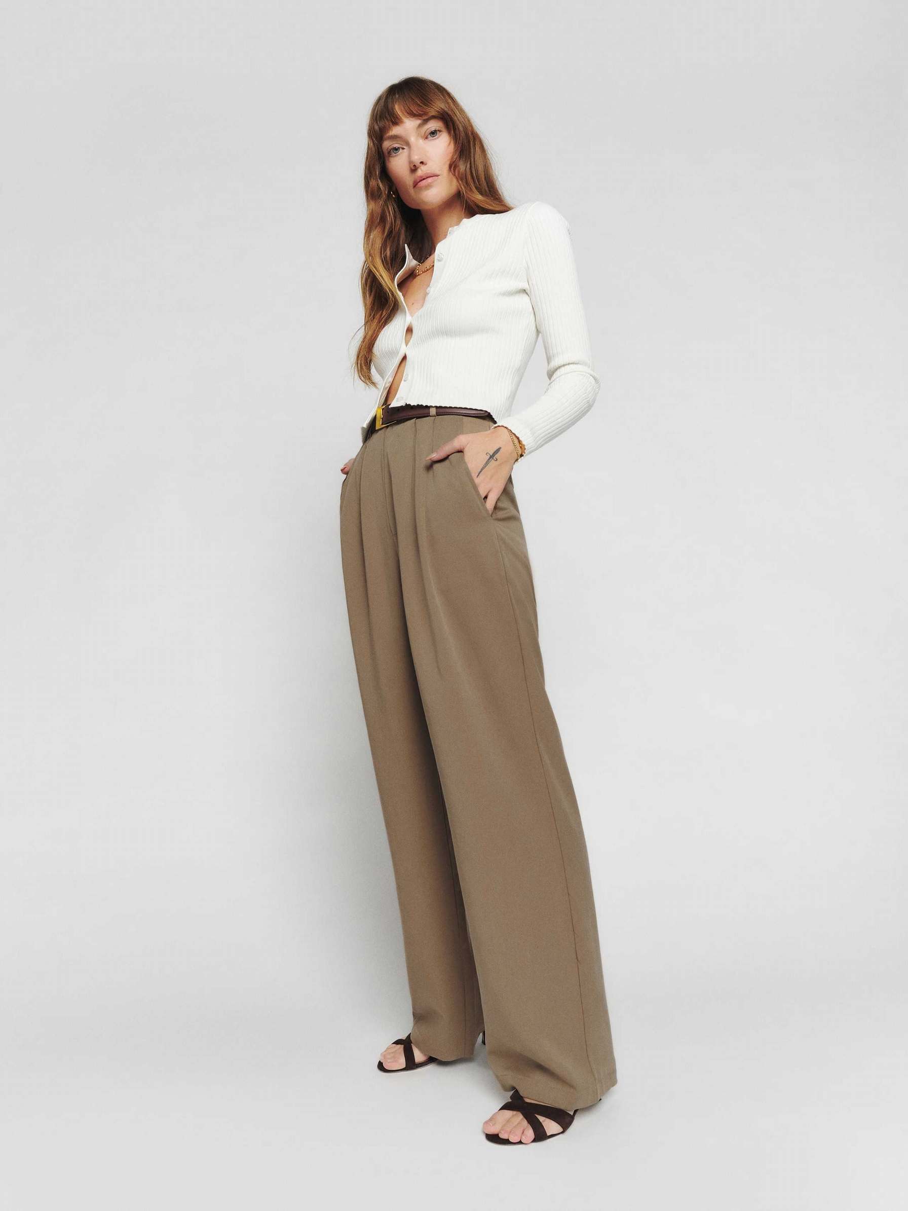 Women's Reformation Mason Pants Light Brown | USA-456271