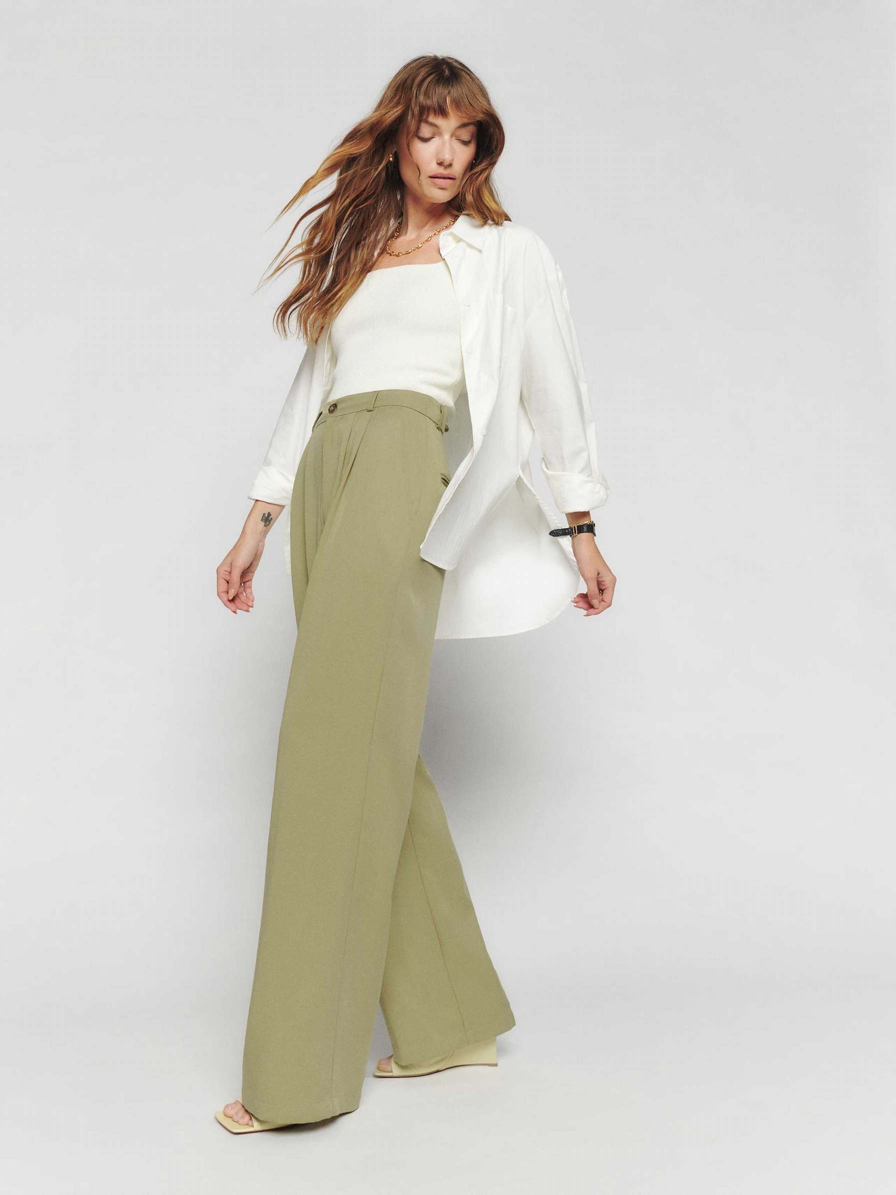 Women's Reformation Mason Pants Olive | USA-603857