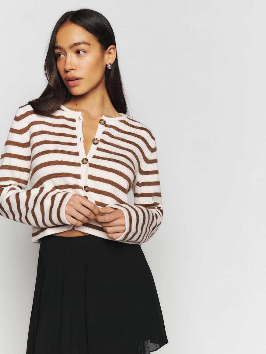 Women's Reformation Maxime Cotton Cardigan Stripes | USA-2371856