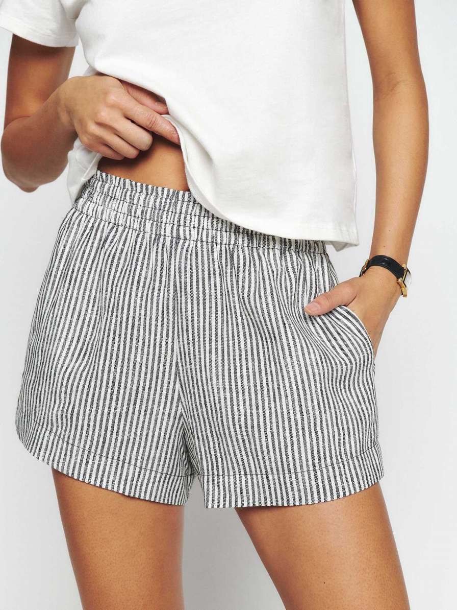 Women's Reformation Mila Linen Shorts Stripes | USA-413268