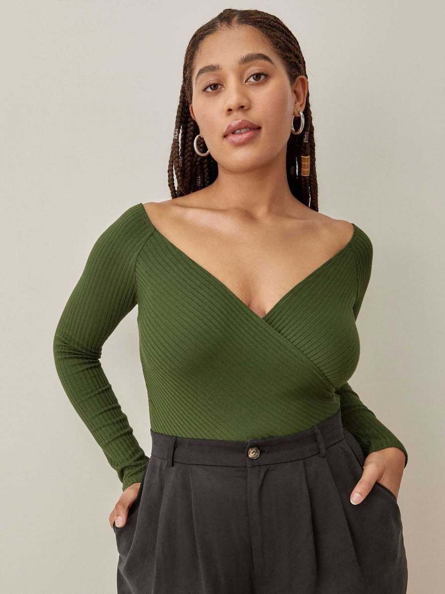 Women's Reformation Minnie Knit Tops Dark Green | USA-145682