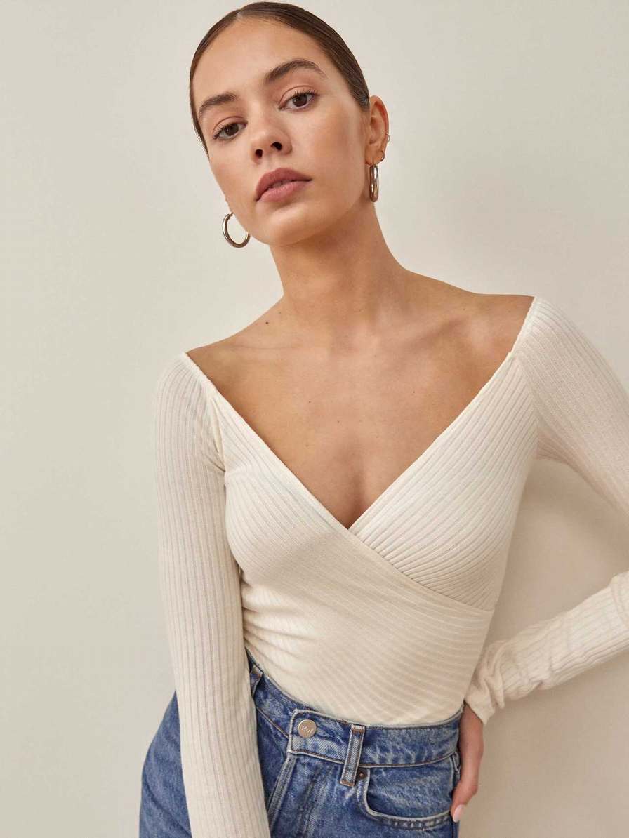 Women's Reformation Minnie Knit Tops White | USA-246357