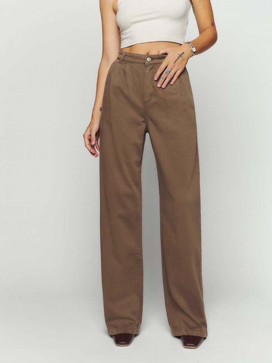 Women's Reformation Montauk Pants Khaki | USA-175024