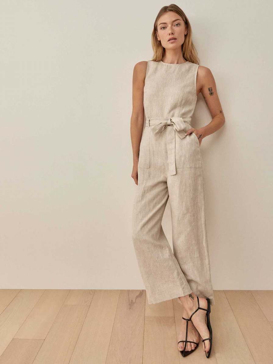 Women's Reformation Naomi Linen Jumpsuit Beige | USA-065731