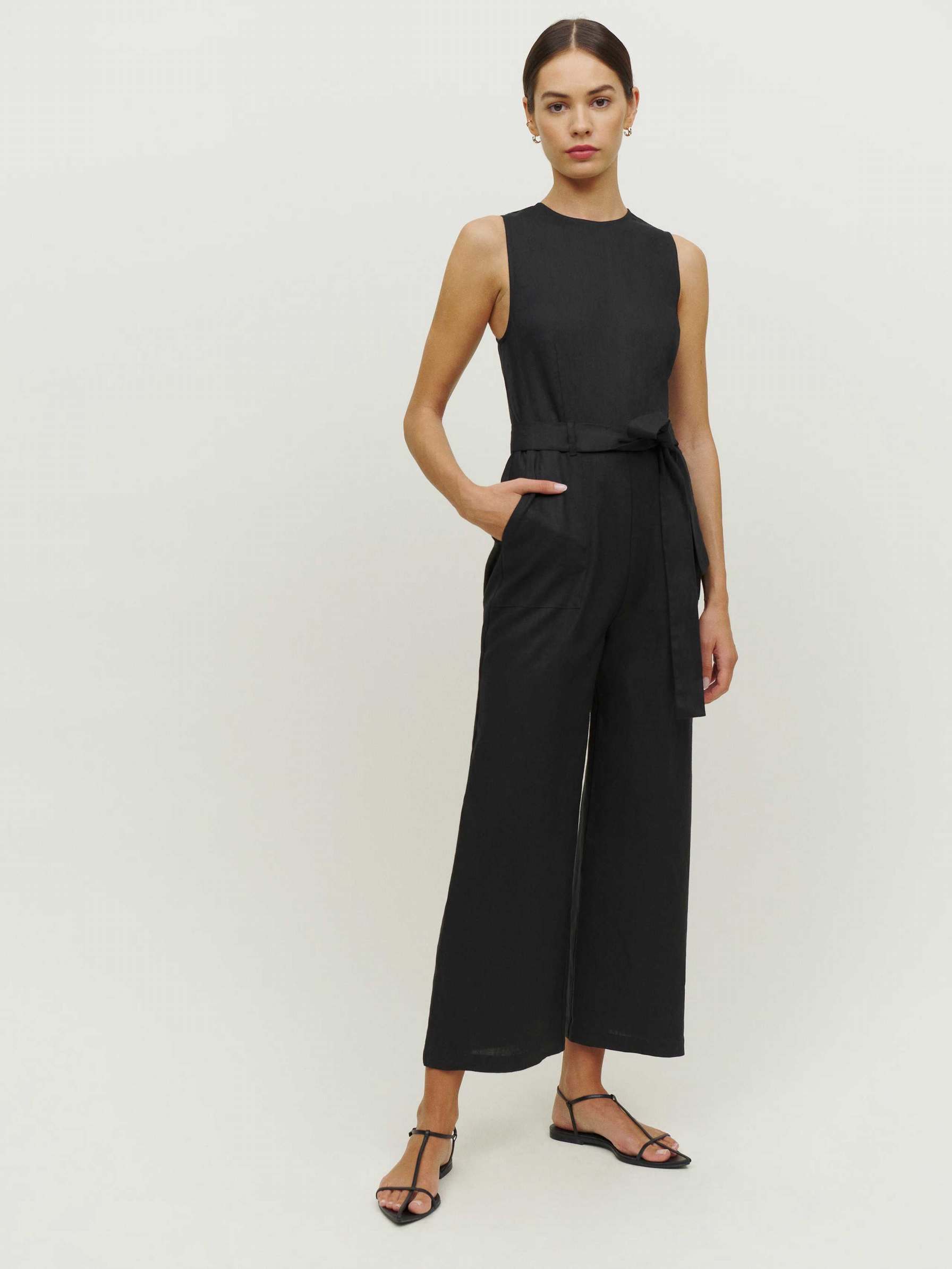 Women's Reformation Naomi Linen Jumpsuit Black | USA-465310