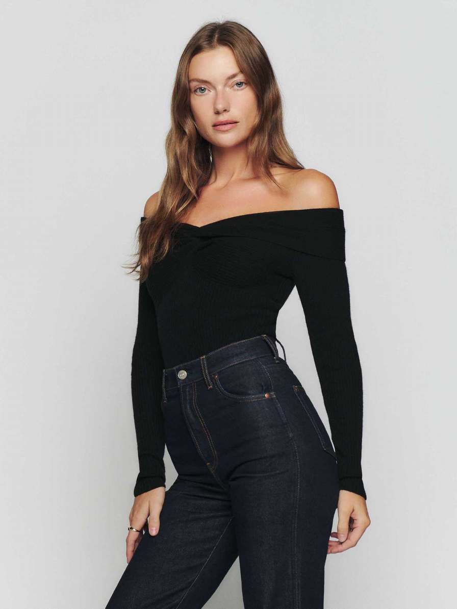 Women's Reformation Natalia Cashmere Sweater Black | USA-0835274