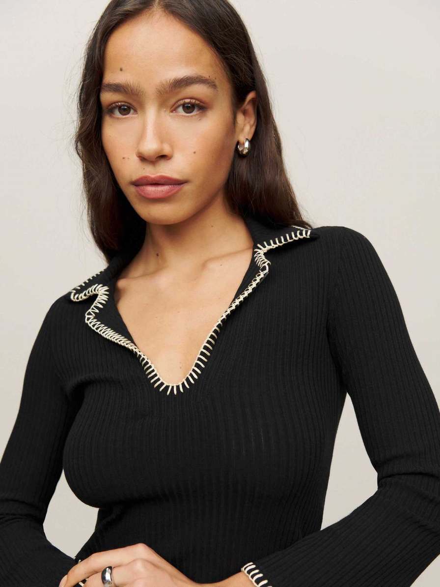 Women's Reformation Nolen Knit Tops Black | USA-138706