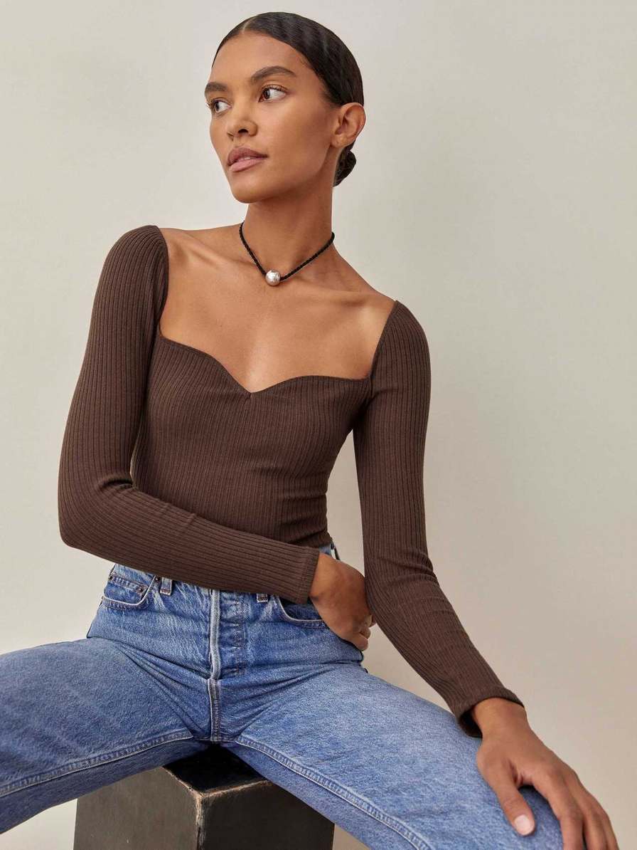 Women's Reformation October Knit Tops Coffee | USA-068341