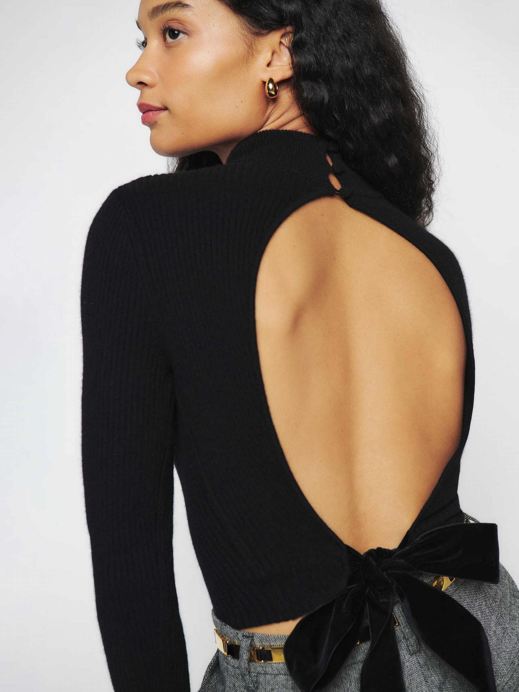 Women's Reformation Osteria Open Back Sweater Black/Black | USA-184365