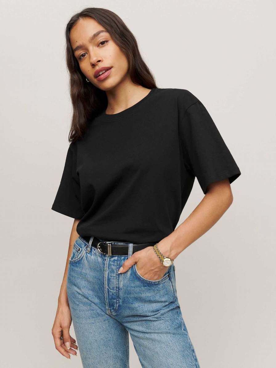 Women's Reformation Oversized T Shirts Black | USA-618307