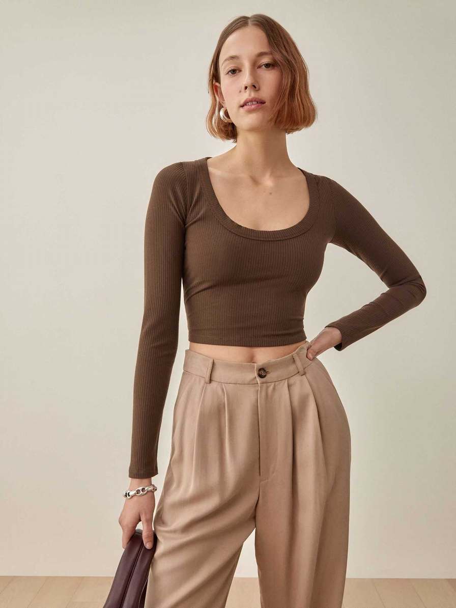 Women's Reformation Paige Knit Tops Coffee | USA-862043