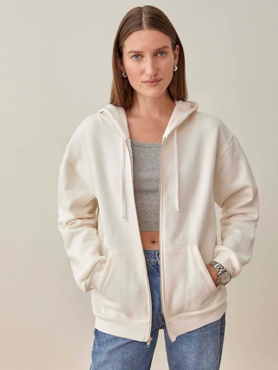 Women's Reformation Paige Zip Sweater White | USA-326185