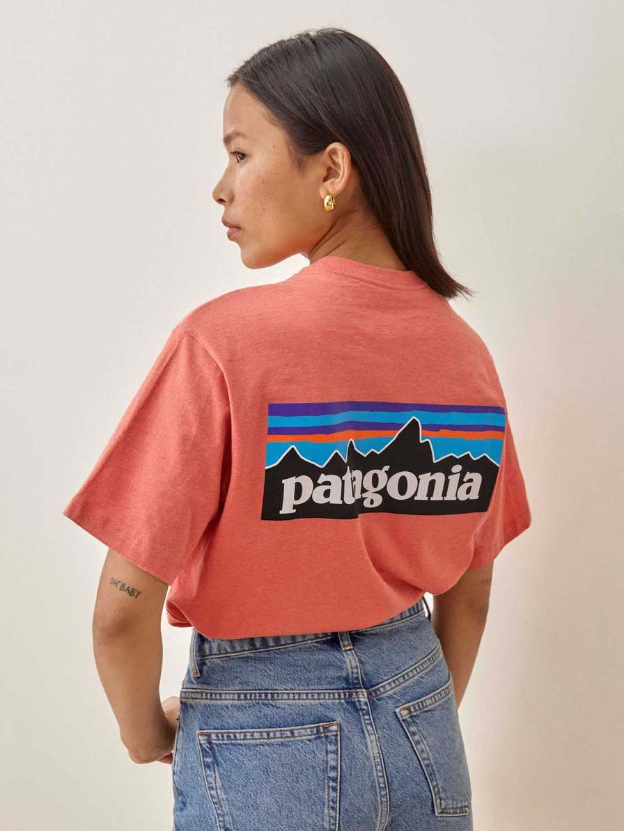 Women's Reformation Patagonia Logo T Shirts Coral | USA-856231