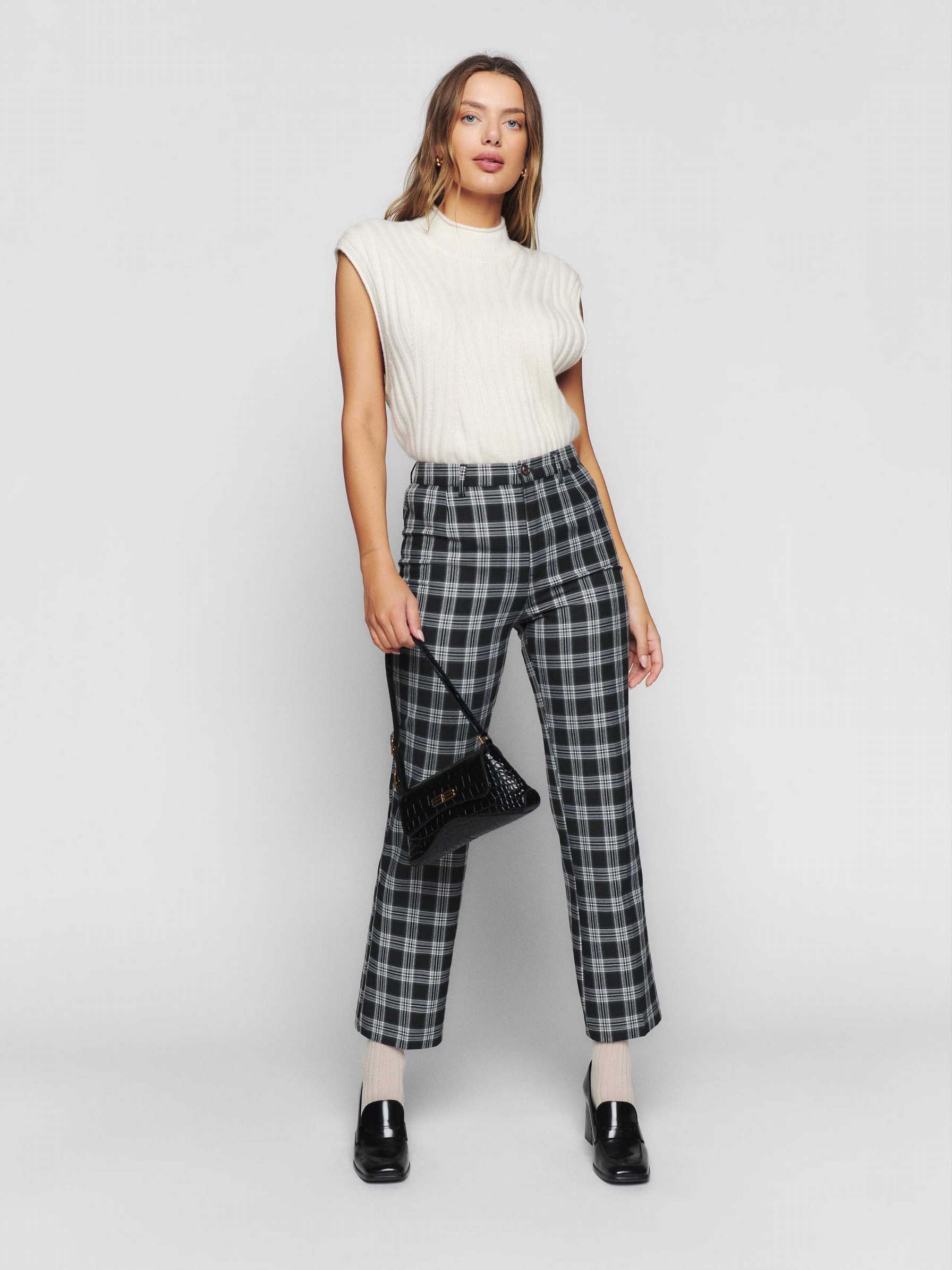 Women's Reformation Petites Franklin Pants Black White | USA-725863