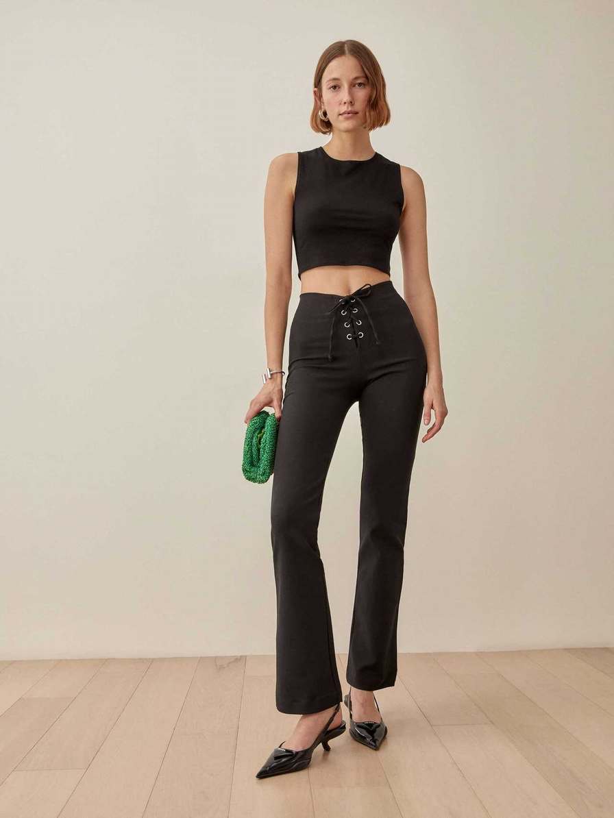 Women's Reformation Petites Len Pants Black | USA-123854