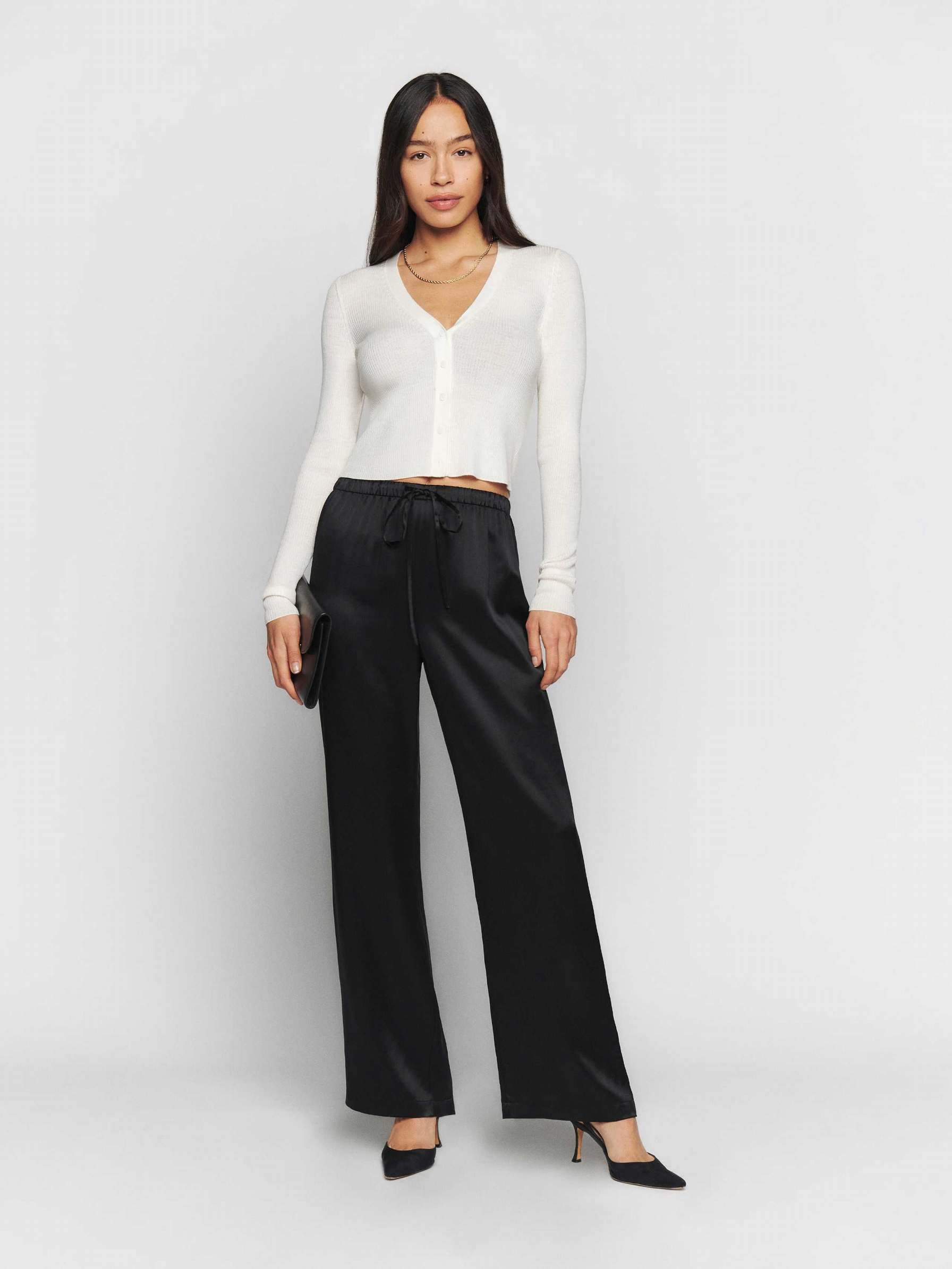 Women's Reformation Petites Olina Silk Pants Black | USA-764203