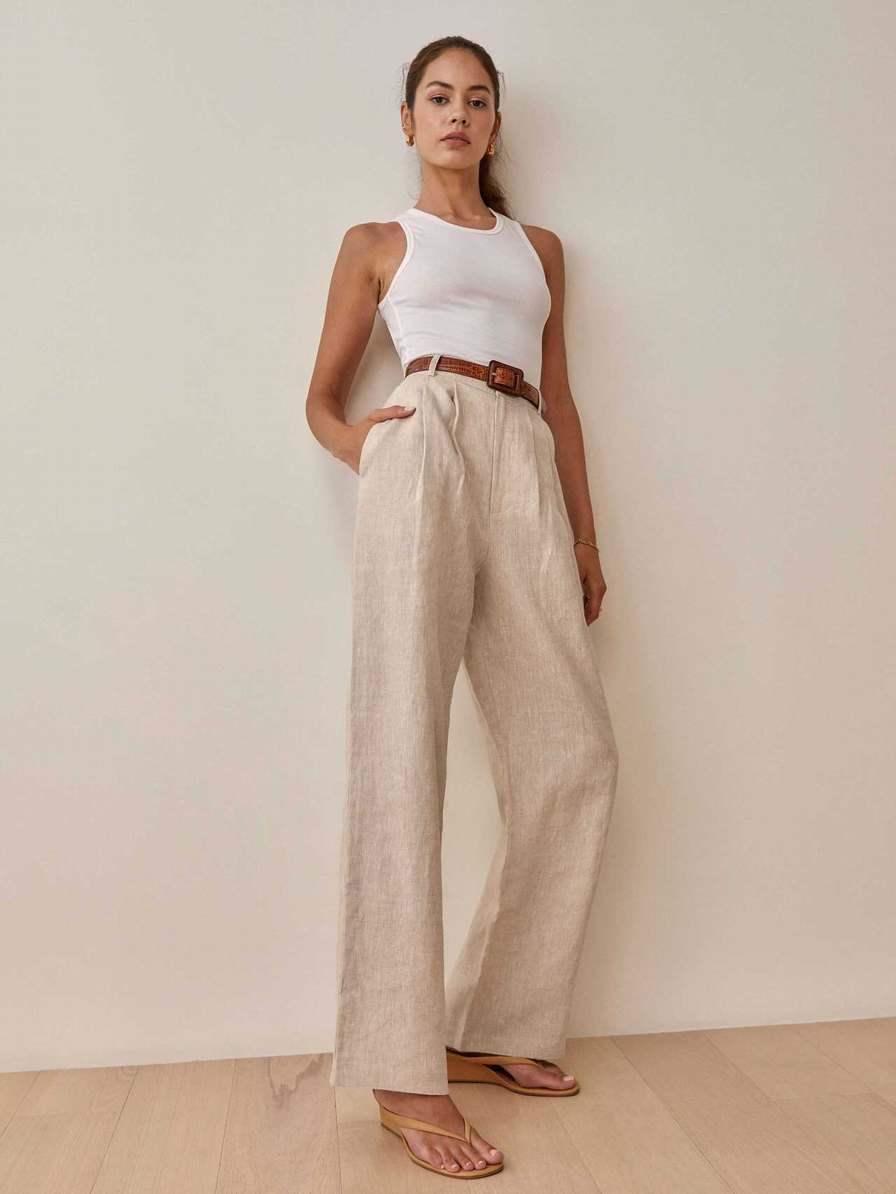 Women's Reformation Petites Vesta Pants Beige | USA-5680231