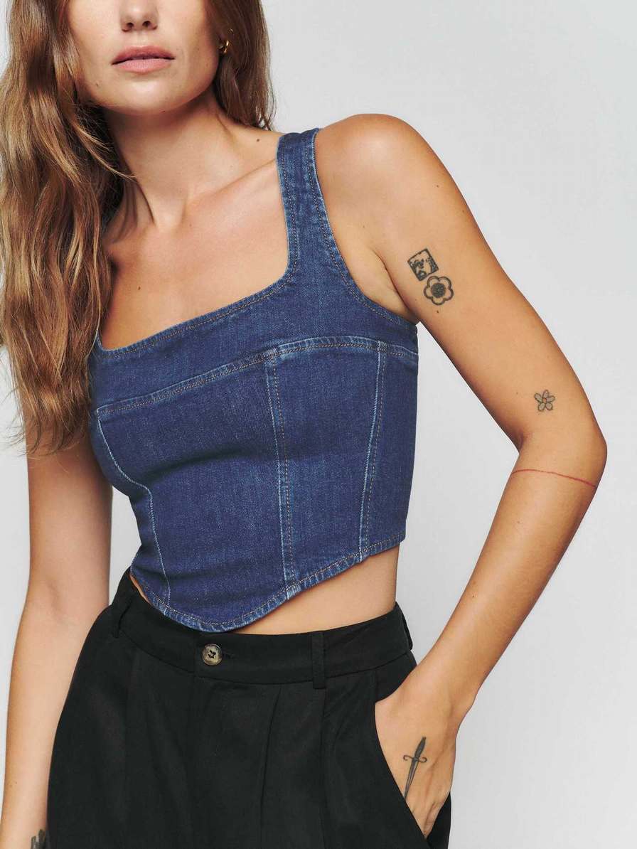 Women's Reformation Raya Denim Tops Blue | USA-105627