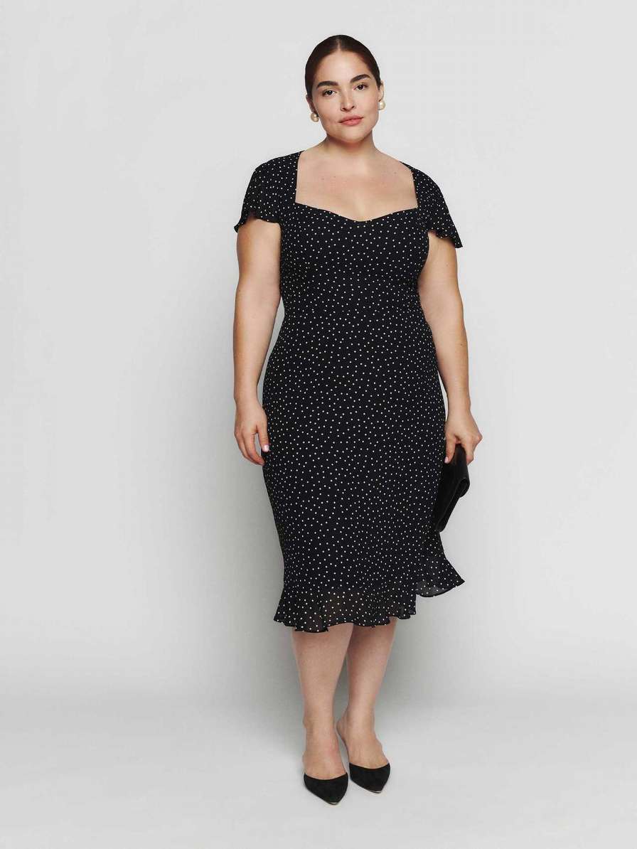 Women's Reformation Rosi Es Dress Black / White | USA-7023165