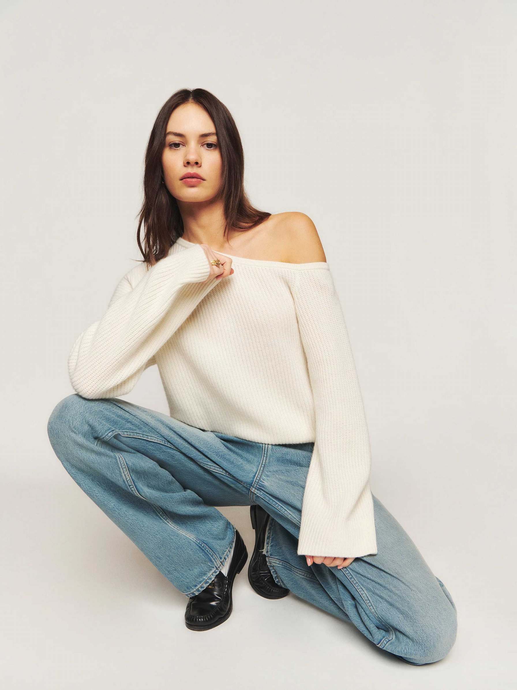 Women's Reformation Roxie Oversized Cashmere Sweater White | USA-456720