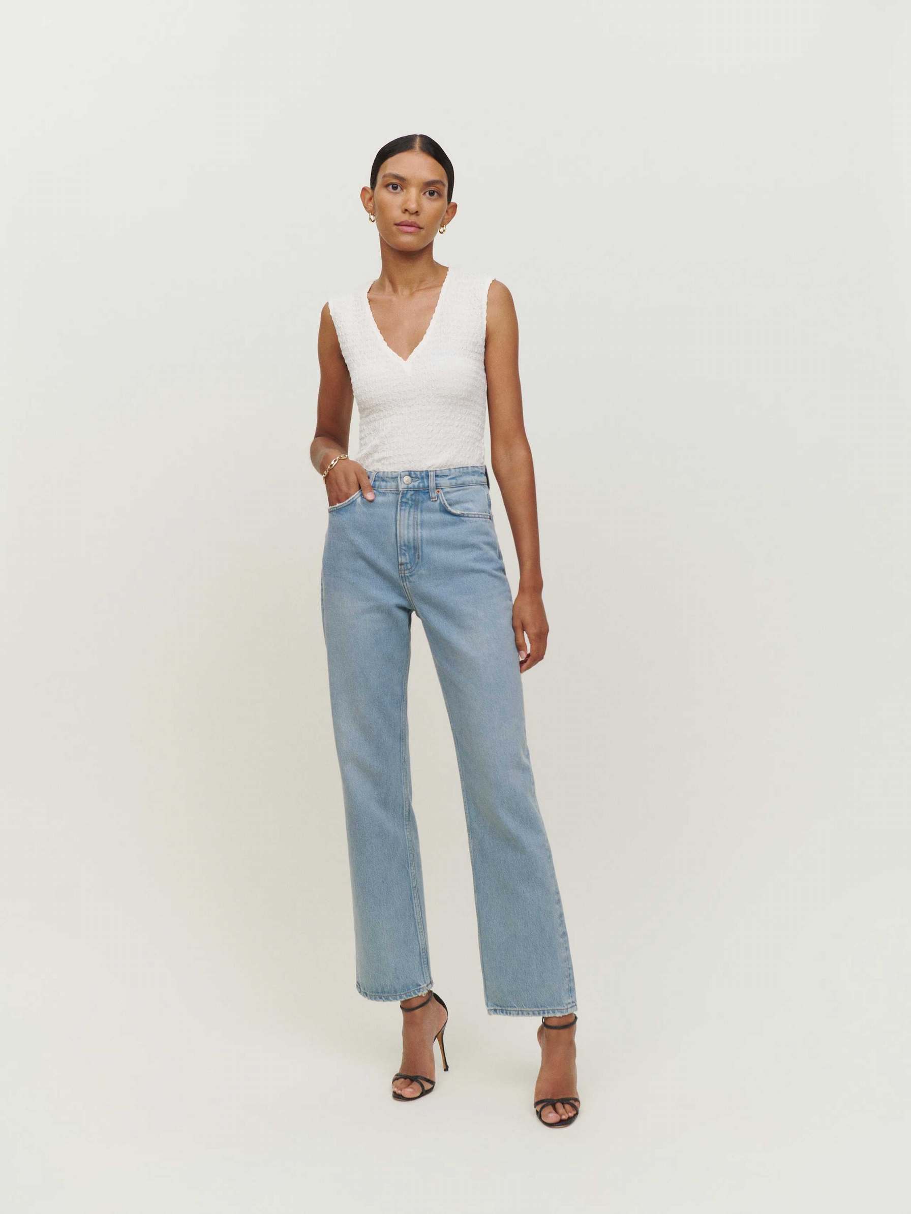 Women's Reformation Sandy High Rise Relaxed Straight Jeans Azure | USA-2461870