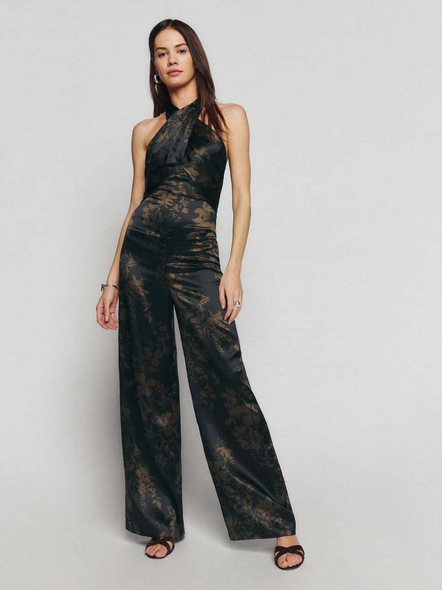 Women's Reformation Sasha Silk Jumpsuit Night Garden | USA-268017