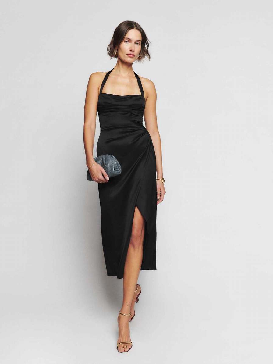 Women's Reformation Solana Satin Dress Black | USA-3062574