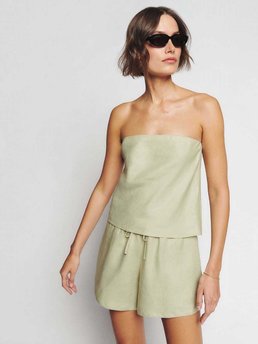 Women's Reformation Spritz Linen Tops Light Green | USA-567120