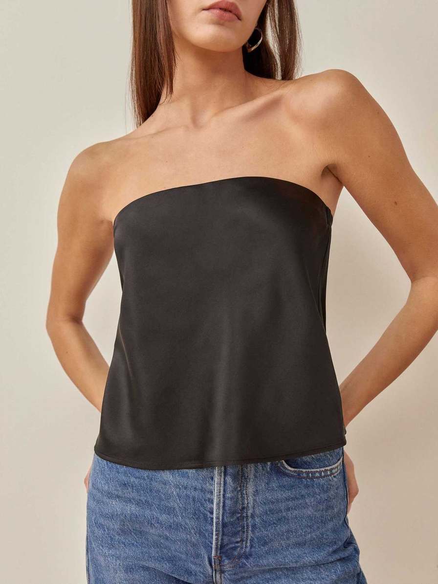 Women's Reformation Spritz Silk Tops Black | USA-4016857