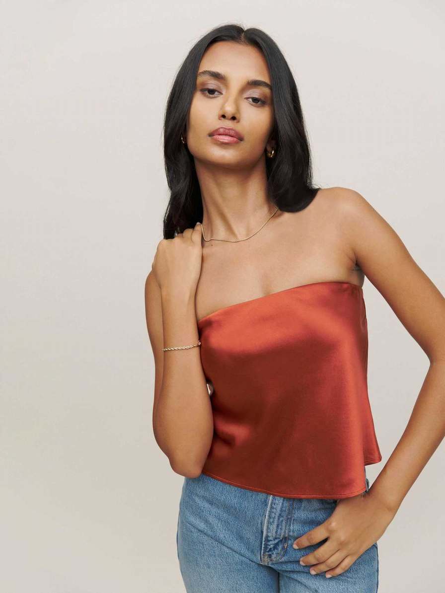 Women's Reformation Spritz Silk Tops Red | USA-564182