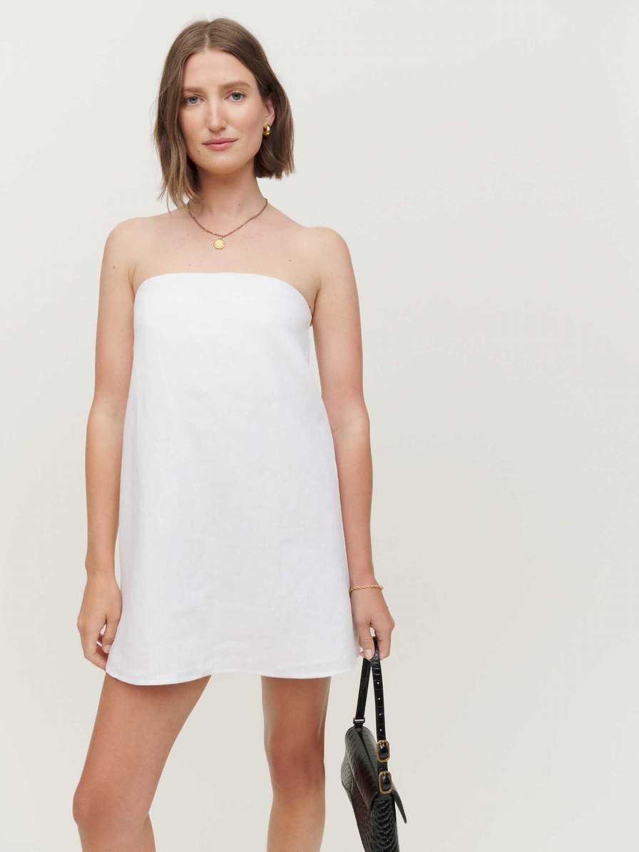 Women's Reformation Stella Linen Dress White | USA-8074651