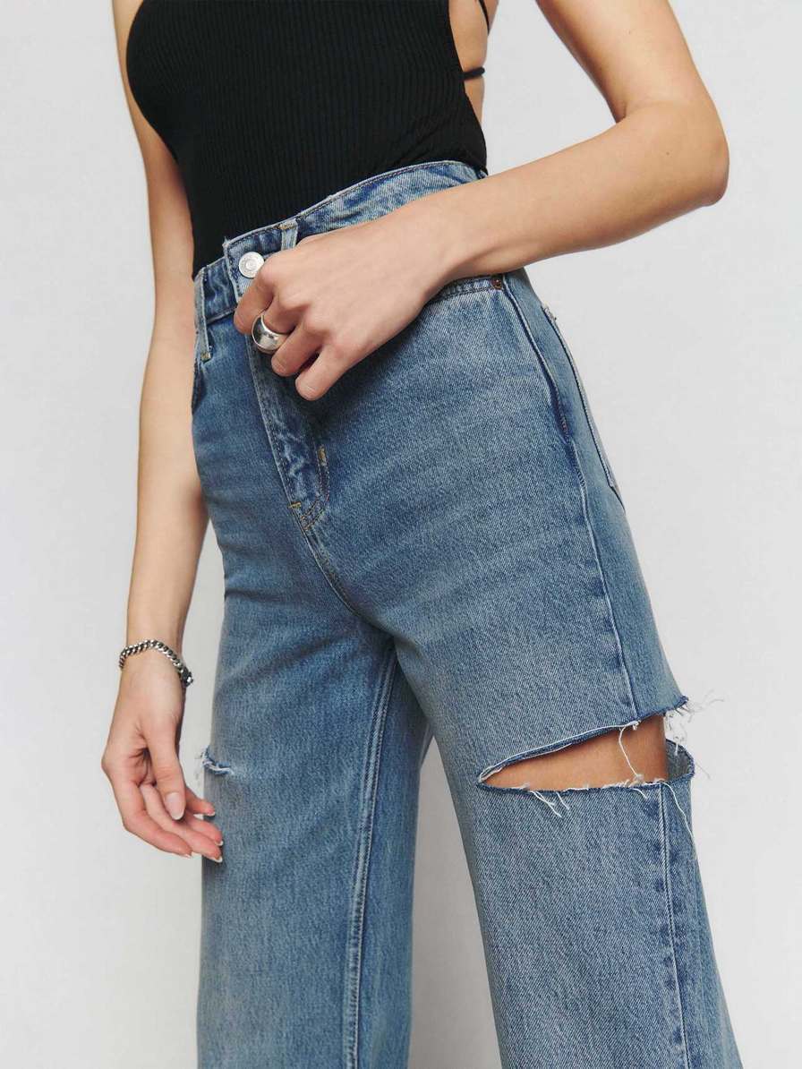 Women's Reformation Wilder High Rise Wide Leg Jeans Blue | USA-235786