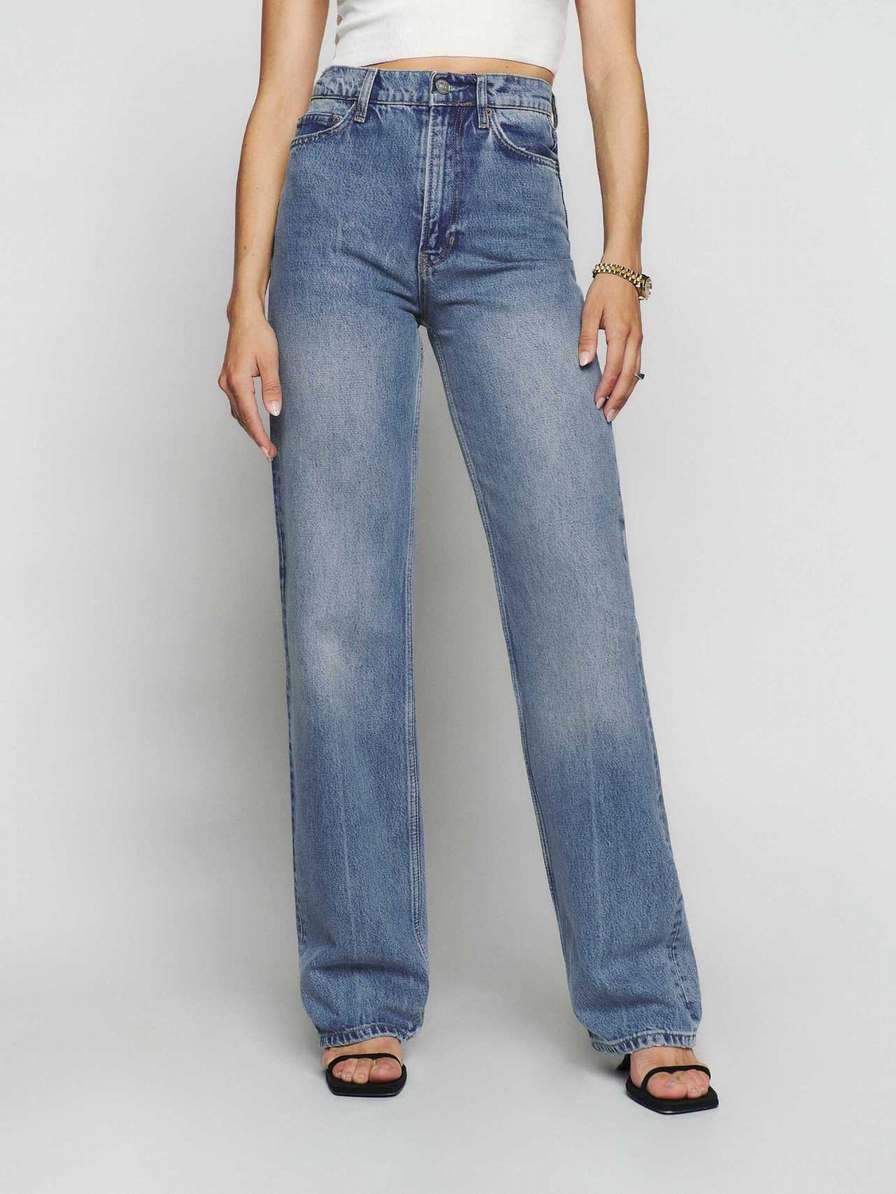 Women's Reformation Wilder High Rise Wide Leg Jeans Blue | USA-763408