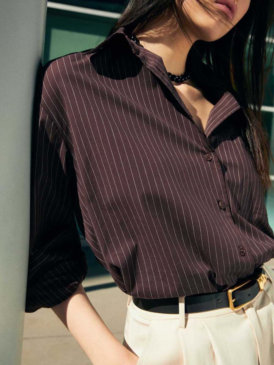 Women's Reformation Will Oversized Shirts Brown Stripes | USA-5810432