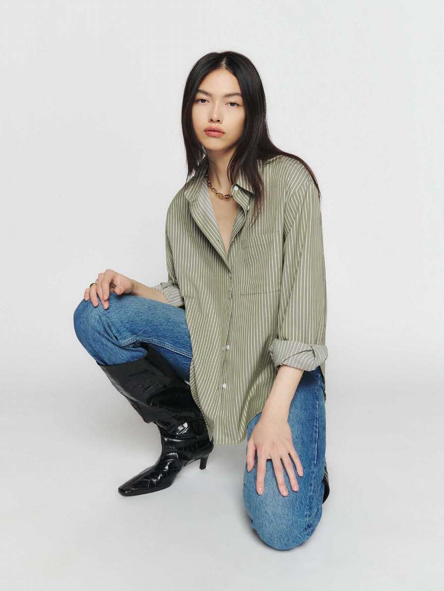 Women's Reformation Will Oversized Shirts Olive Stripes | USA-780614